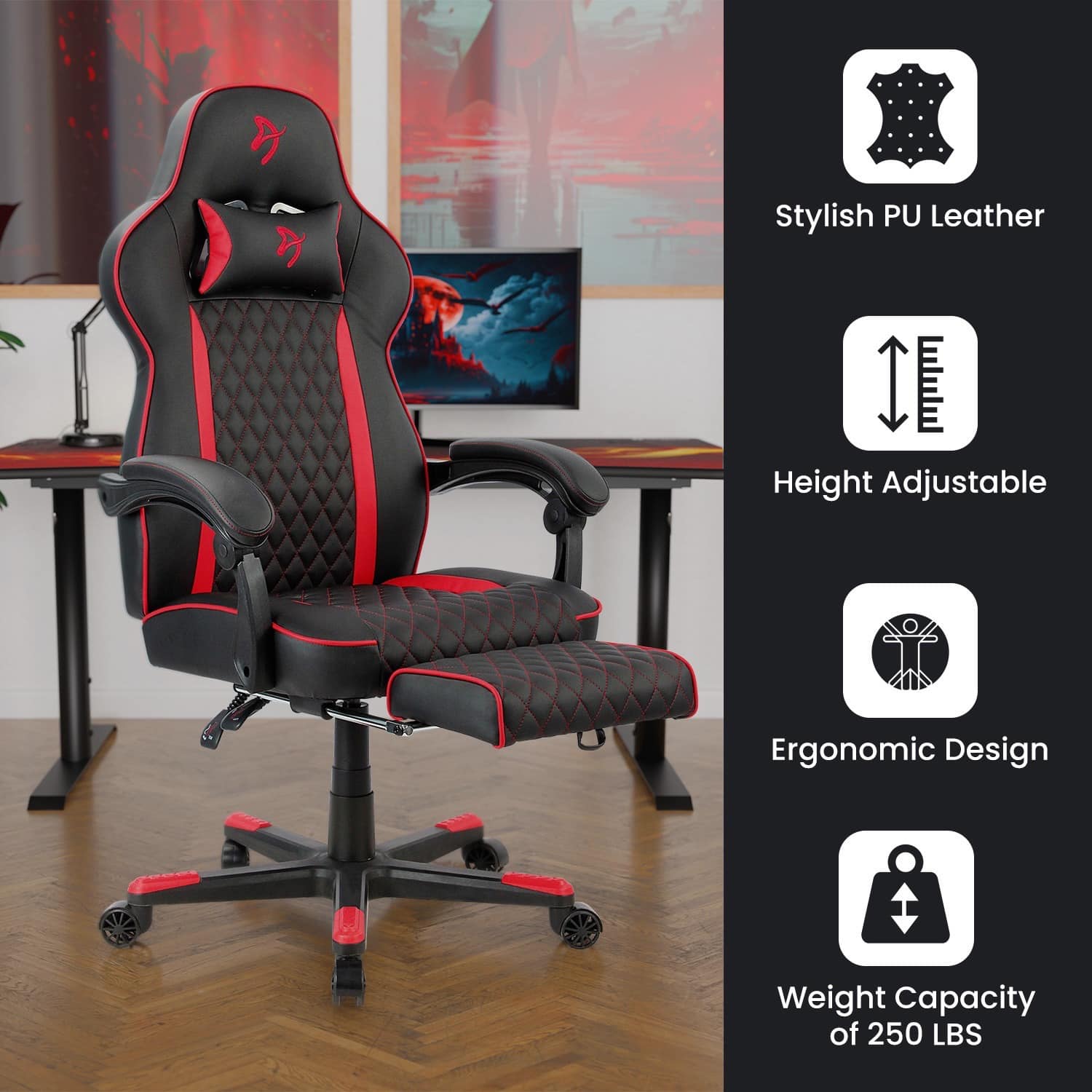 Arozzi Mugello Special Edition Gaming Chair with Footrest Red MUGELLO ...