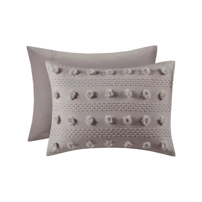 Back. Hivvago - Twin/Twin XL 2-Piece Grey Microfiber Comforter Set with Decorative Pompoms - Grey.