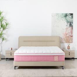 GOODSILO - 12 Inch Queen Hybrid Mattress with Pocket Springs, Memory Foam & Cooling Knitted Cover - Pink