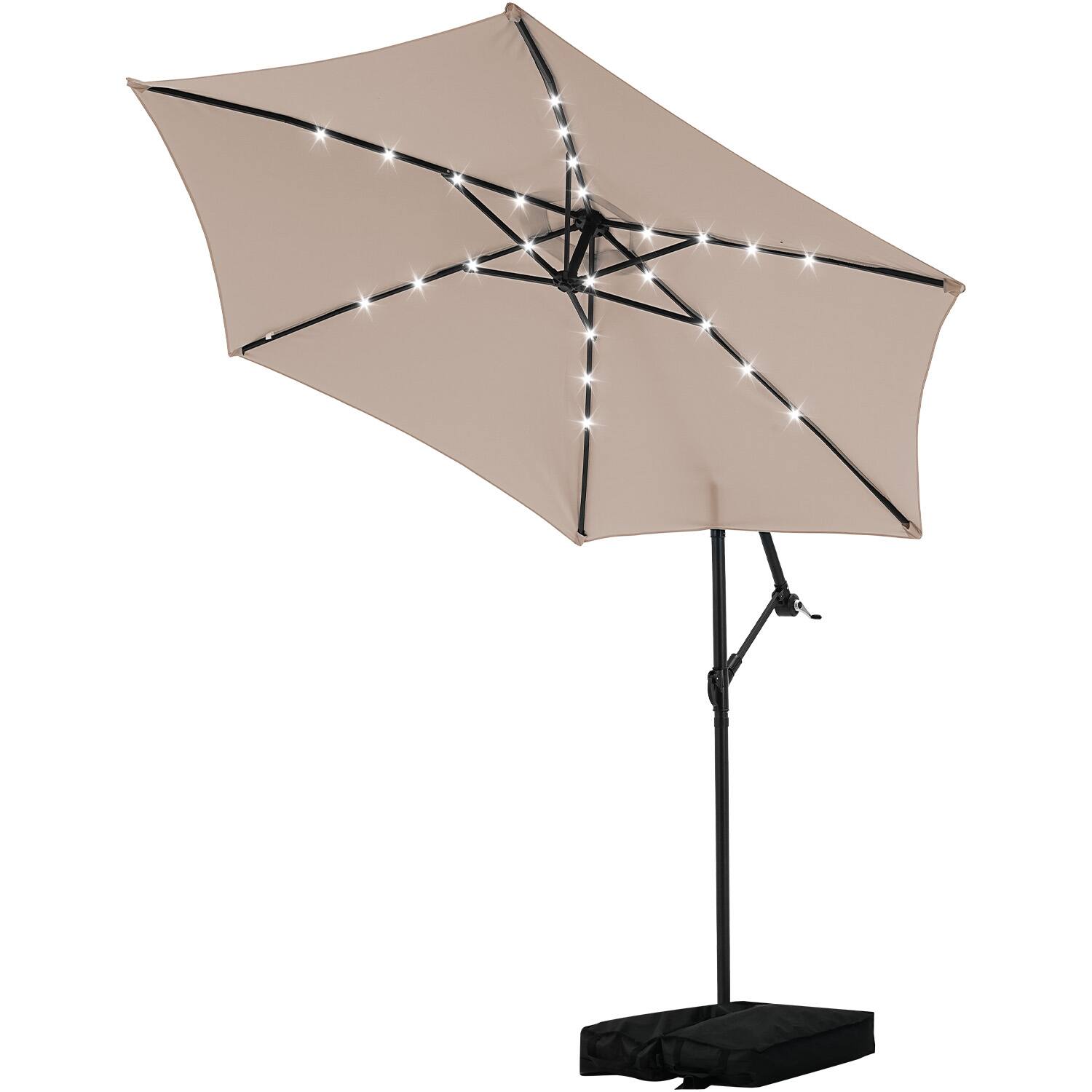 Left. Ainfox - Ainfox 10FT Solar LED Outdoor Patio Yard Offset Umbrella with Cross Base for Market,Garden,Deck,Backyard,Pool,with light - khiki.