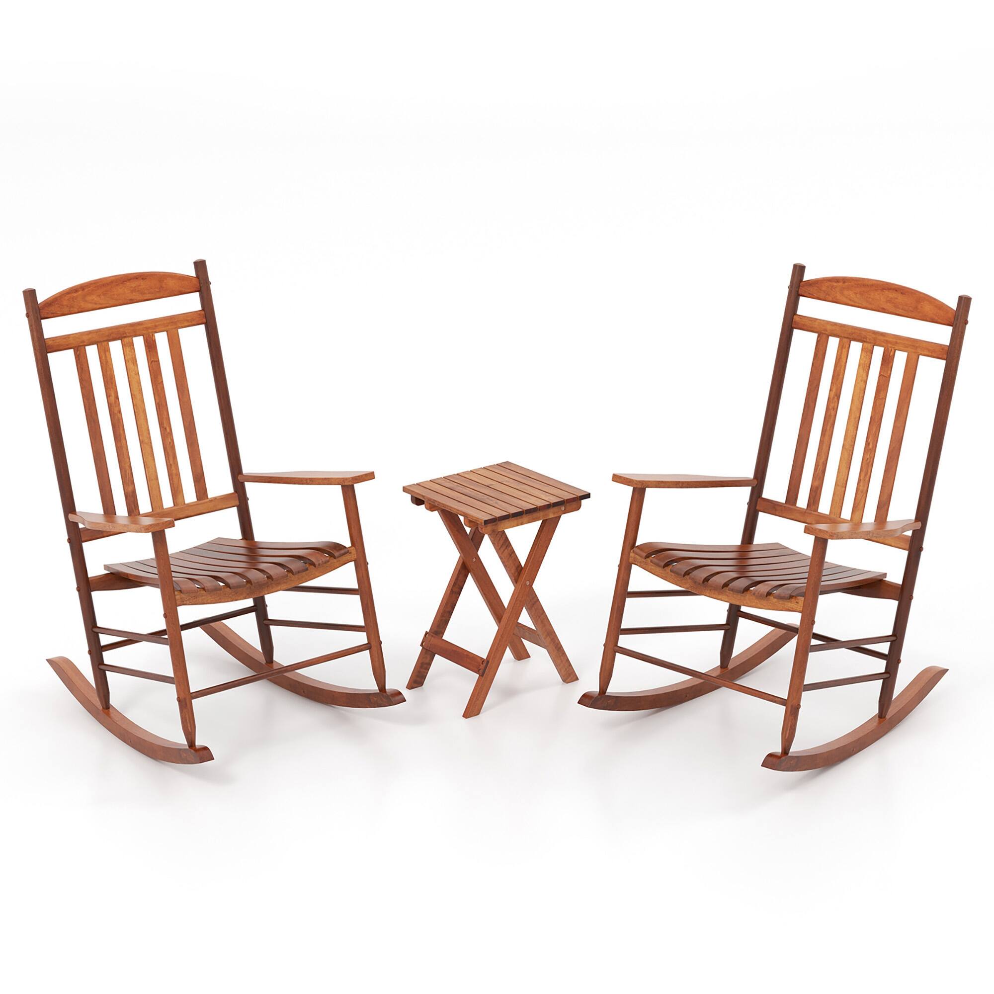 Alt View 9. Gymax - Gymax 3PCS Patio Poplar Wood Rocking Bistro Set Outdoor Furniture Set for Garden - Natural.