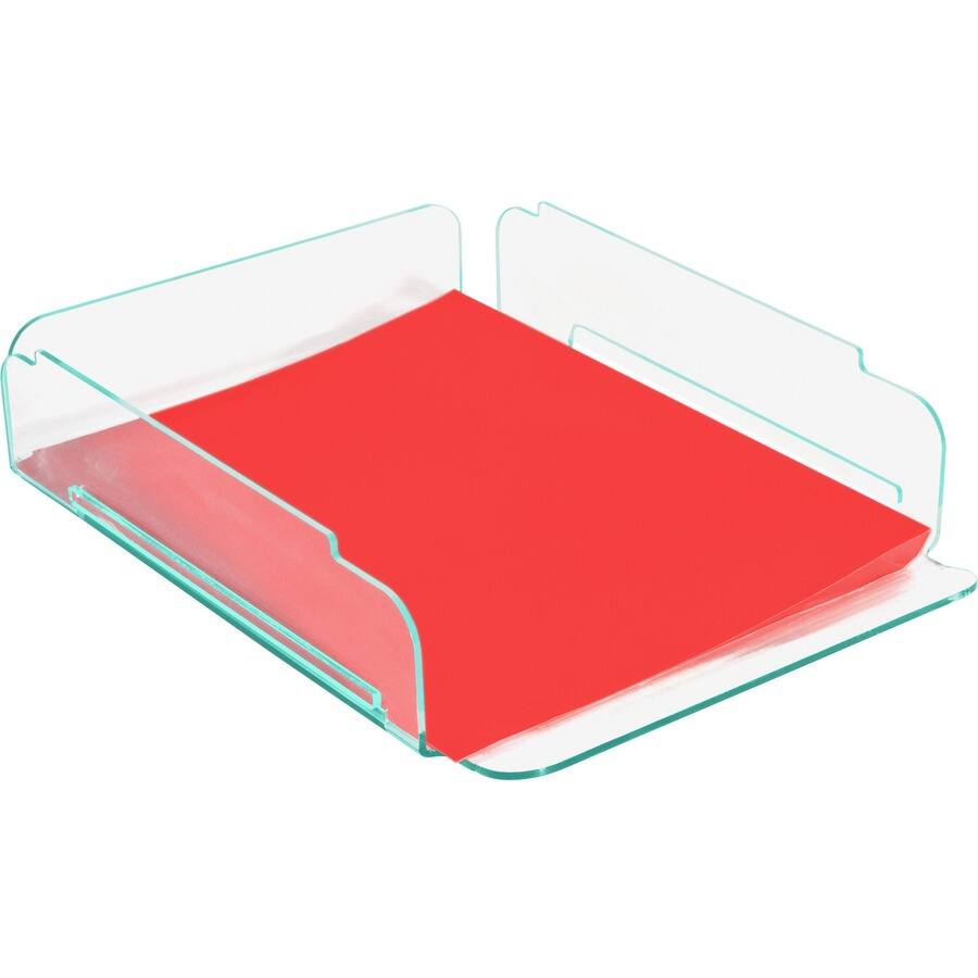 Left. Lorell - Lorell Single Stacking Document Tray Desktop Durable Lightweight Non skid Stackable Clear Green Acrylic - Clear.