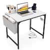 Front. Costway - Costway 32" Computer Desk Small with Charging Station Storage Bag & Headphone Hook - White,Black.