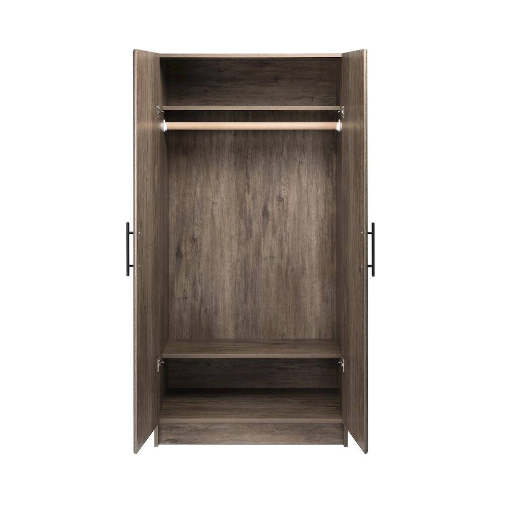 Angle. Prepac - Elite 32 inch Wardrobe Cabinet, Drifted Gray - Gray.