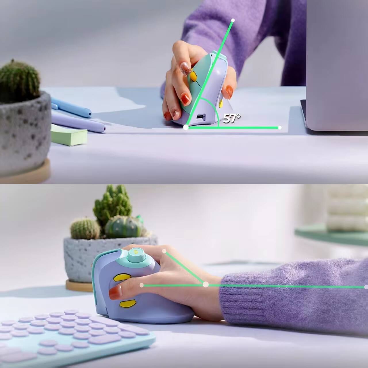 Alt View 2. PRIMEPLUS - Ergonomic Wireless Vertical Mouse with Bluetooth, Rechargeable, Adjustable DPI, Volume Knob for PC/Laptop/Mac - Purple.