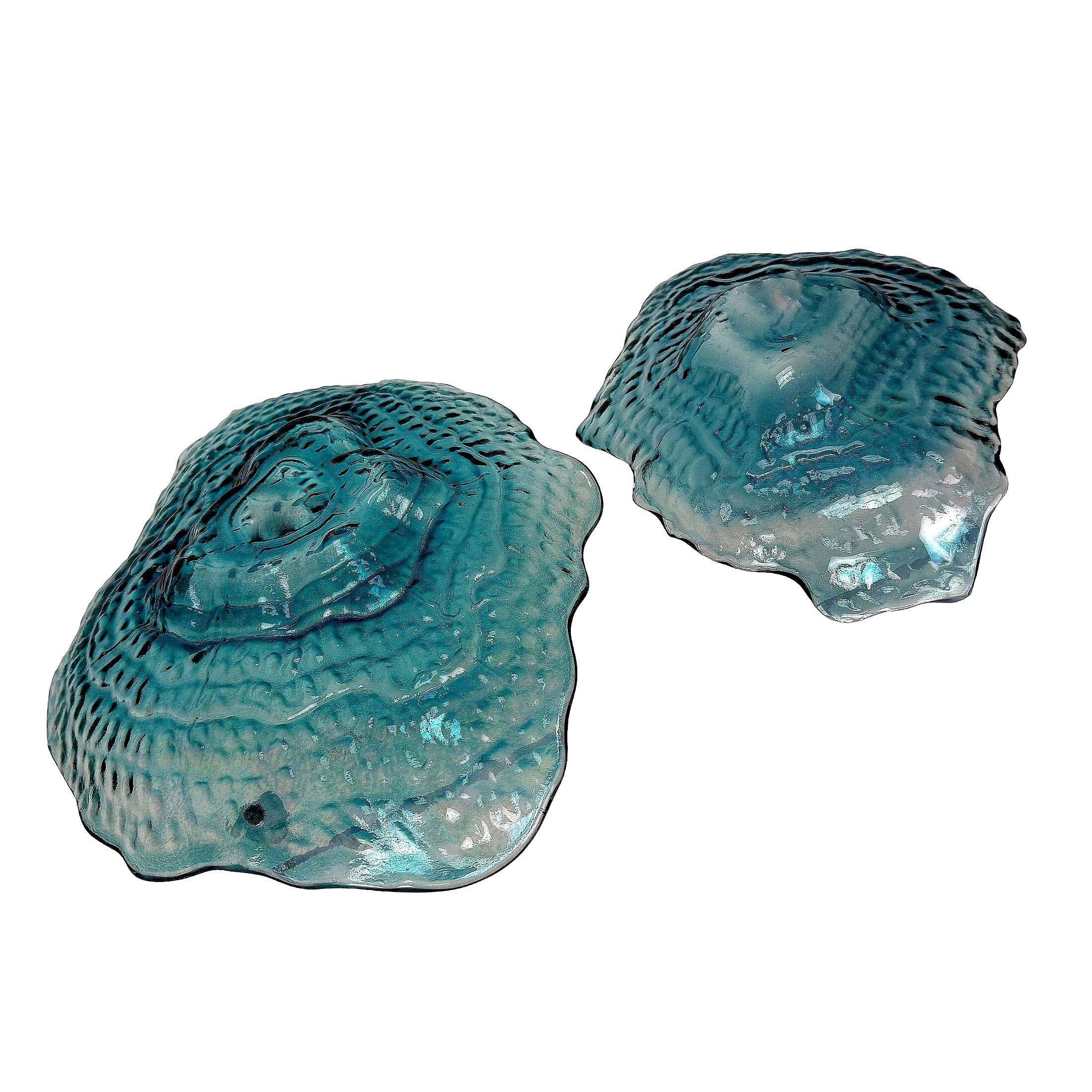 Alt View 2. Things2Die4 - Set of 2 Oyster Shaped Decorative Plates Blue Iridescent Glass 13 In - Blue.