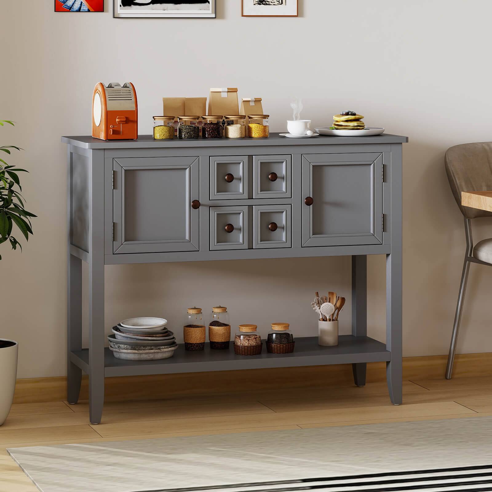 Alt View 7. Costway - Buffet Sideboard Cabinet Entryway Console Table with 2 Doors and 2 Drawers - Grey.