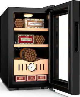Mirfee - 25L Electric Cigar Humidor with Cooling/Heating, Cedar Wood & Hygrometer - 200 Count - Black
