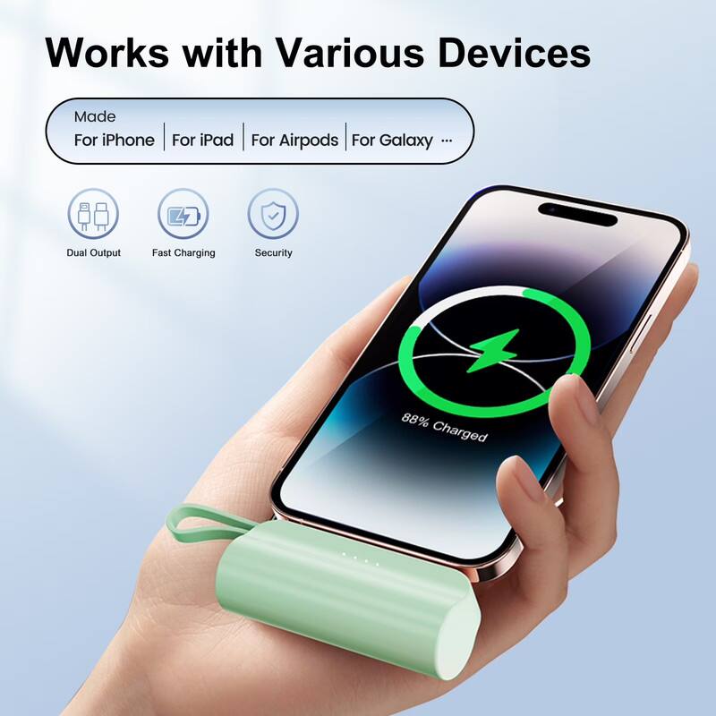 Works with Various Devices

Made For iPhone | For iPad | For Airpods | For Galaxy ...

Dual Output
Fast Charging
Security

88% Charged