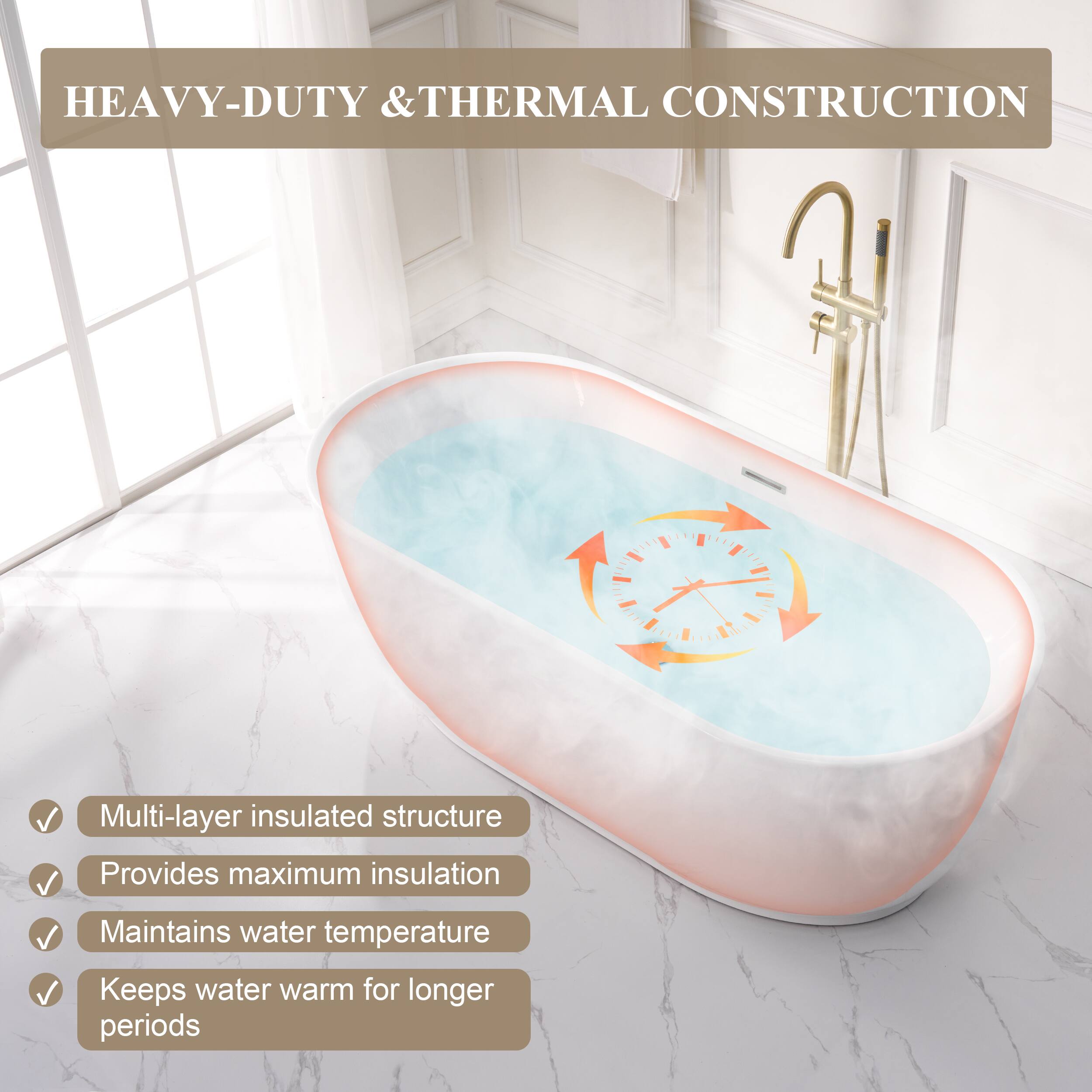HEAVY-DUTY & THERMAL CONSTRUCTION

Multi-layer insulated structure  
Provides maximum insulation  
Maintains water temperature  
Keeps water warm for longer periods