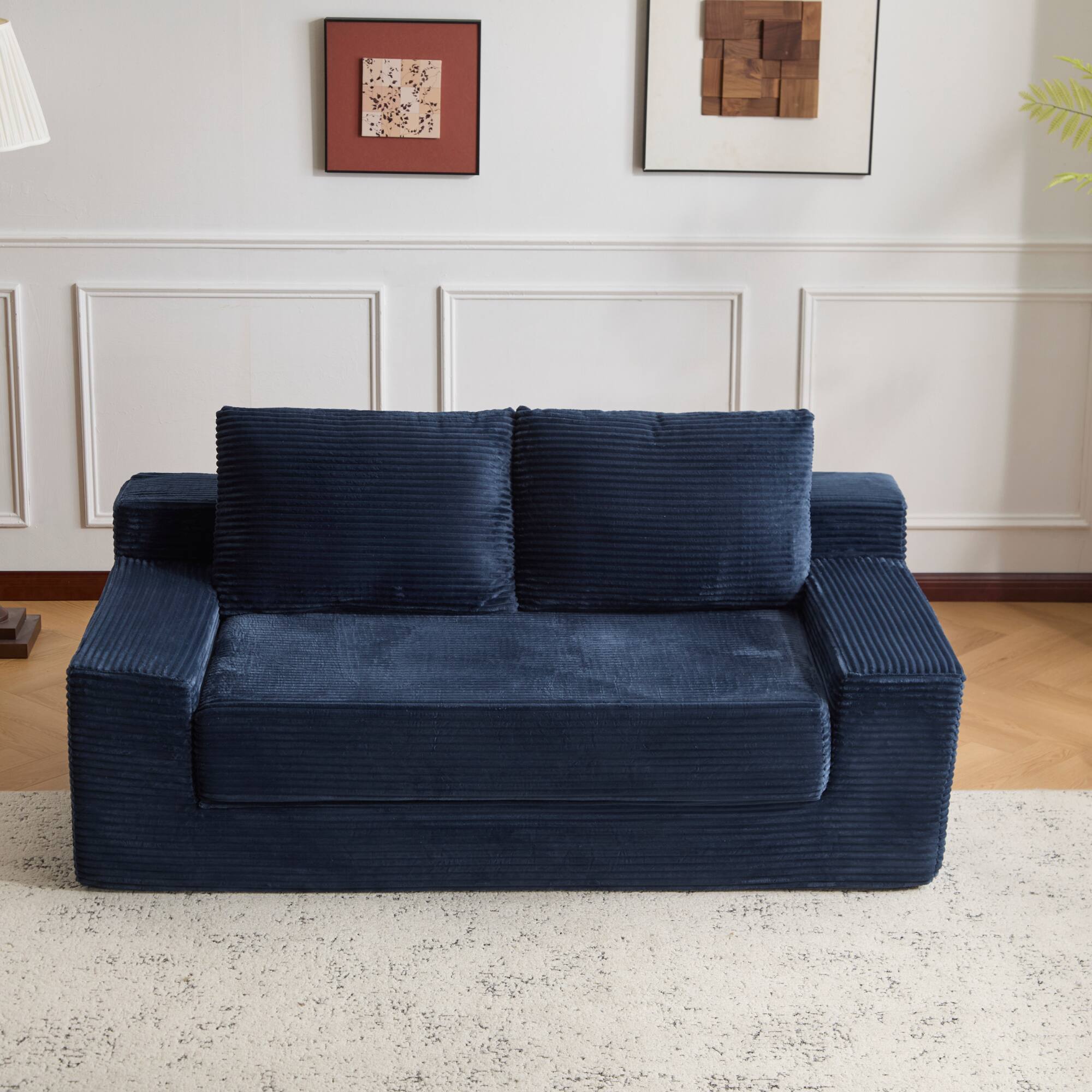 Alt View 8. GOODSILO - Modern Corduroy Loveseat Sofa Bed | Reversible Cushions & Deep Seating for Compact Spaces - Dark Blue.