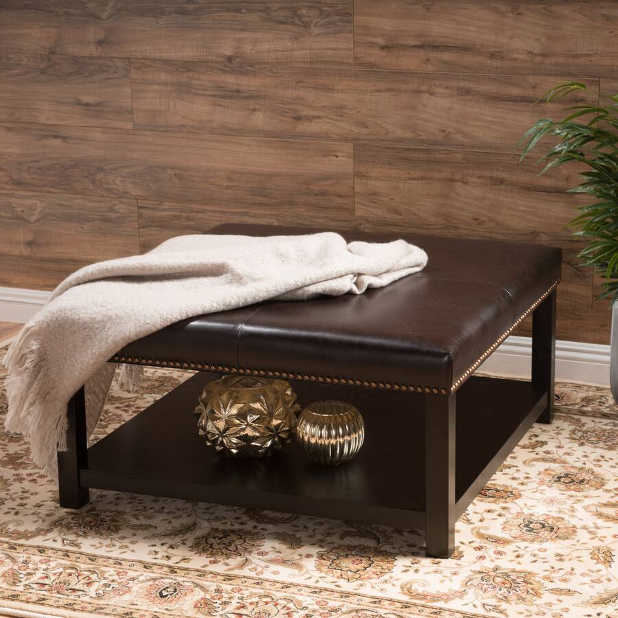 APRILSOUL Large Square Ottoman Bench Faux Leather Coffee Table Rack ...
