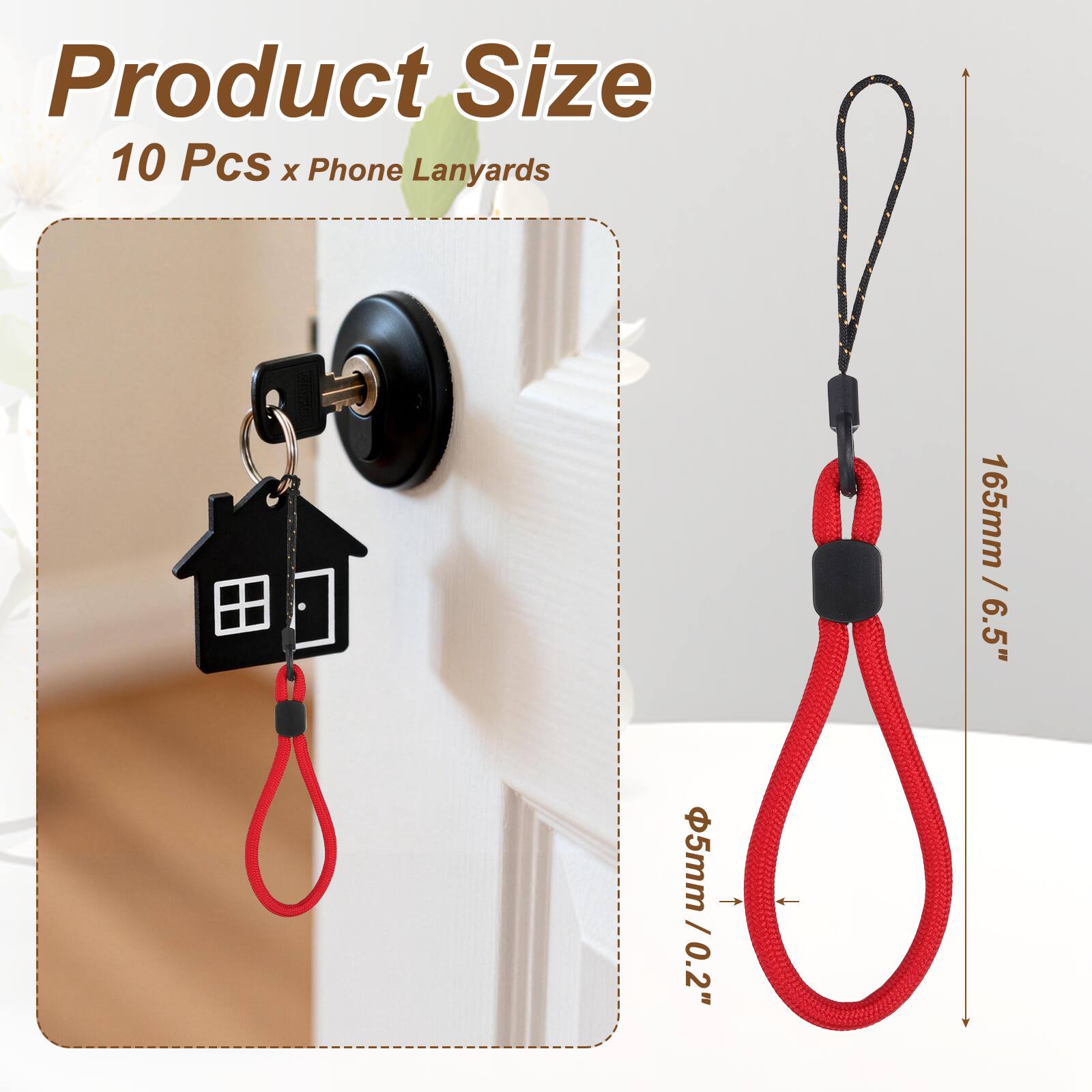 Product Size: 10 Pcs x Phone Lanyards  
165mm / 6.5"  
5mm / 0.2"