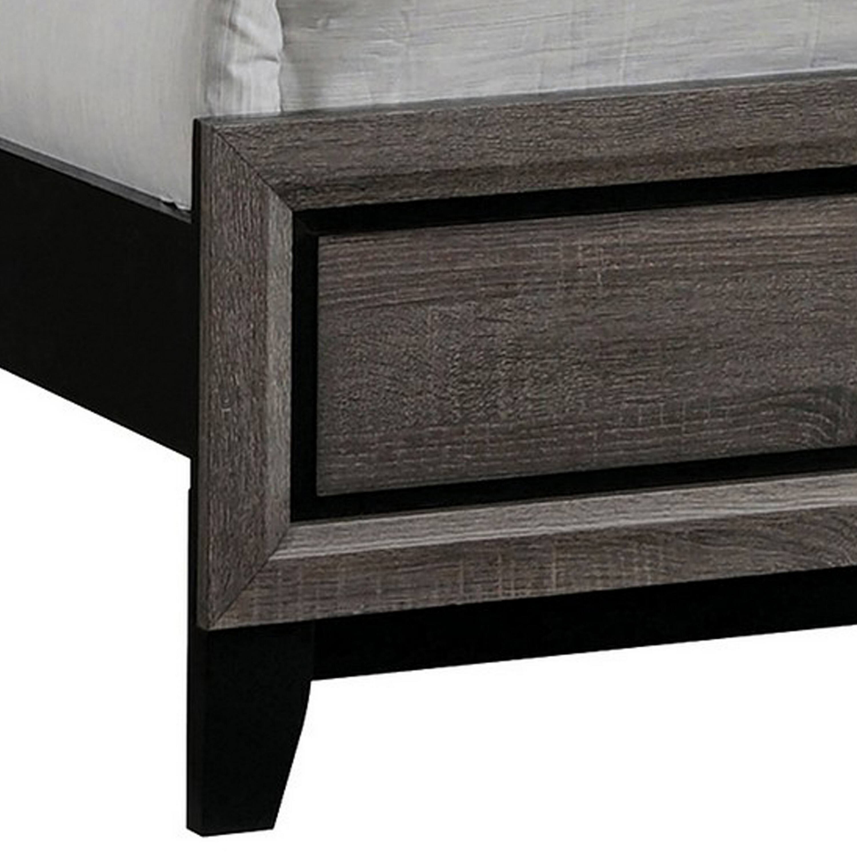 Alt View 3. Manhattan Lane - Mela California King Size Panel Bed, Grooved Design - Gray, Black.
