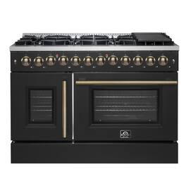 Forno Appliances - 48 in. Wide 8 Burner Galiano 6.58 Cu. Ft. Freestanding Dual Fuel True Convection Range - Black