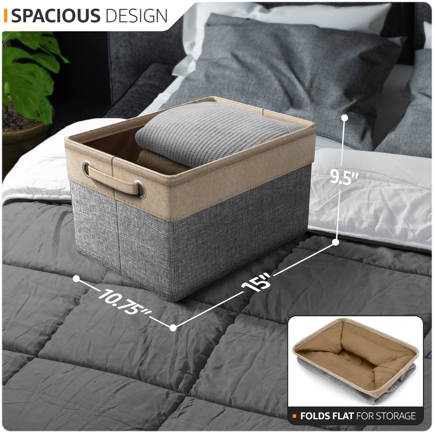 IS PACIOUS DESIGN  
9.5" 10.75" 15"  
FOLDS FLAT FOR STORAGE