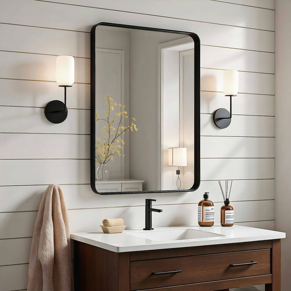 Alt View 7. Kadyn - 36x24 Inch Large Rectangle Wall Mirror with Rounded Corners and Black Frame - Black.