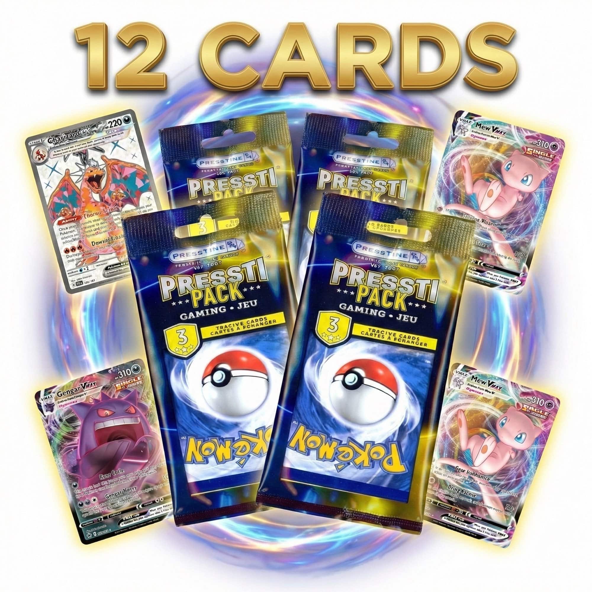 Pokémon - 4-Pack Presstine Pokemon Presstipack 3-Card Packs - 12 Cards Total - Black
