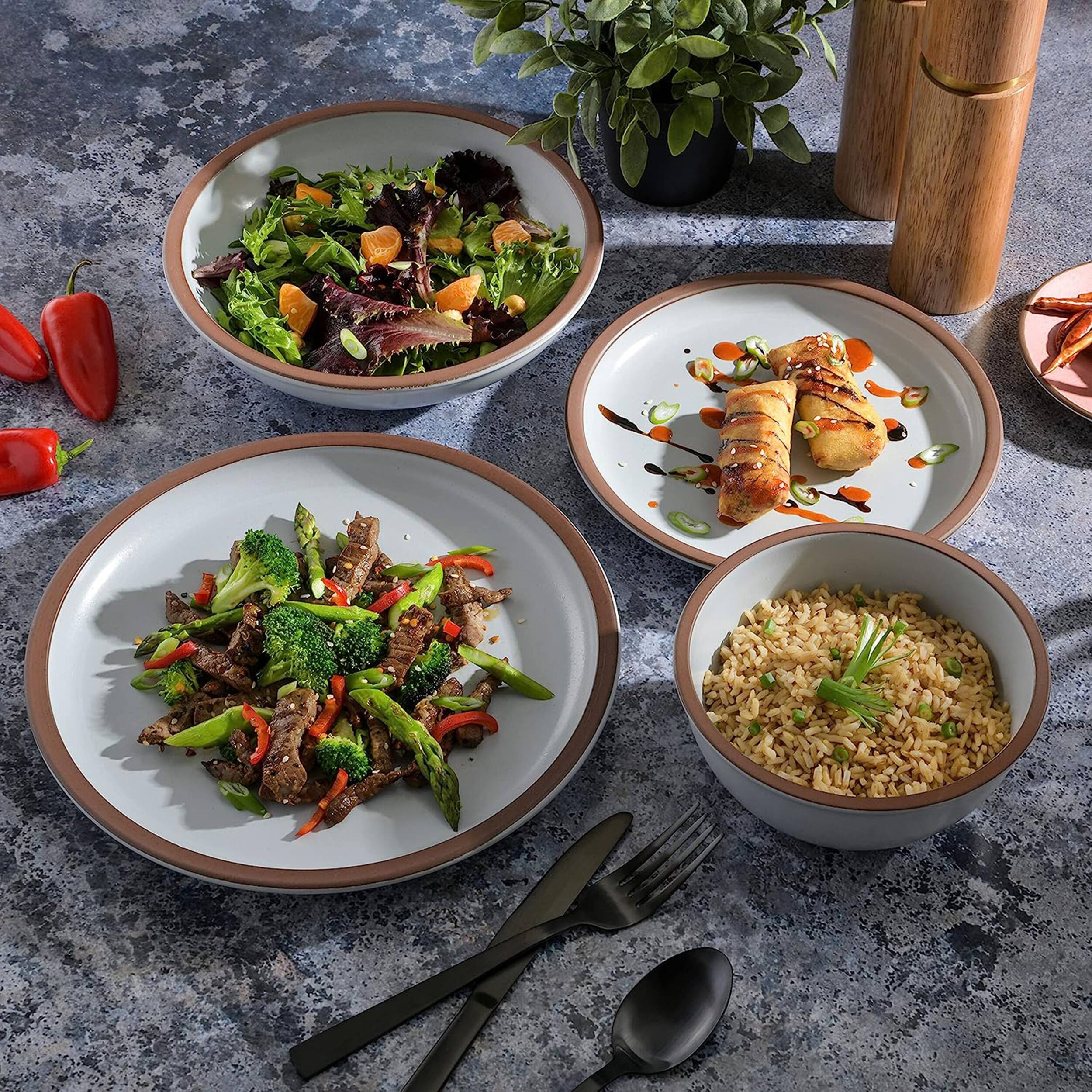 Alt View 5. Gibson - Soho Lounge Lagos 16 Piece Terracotta Double Bowl Dinnerware Set in Solid Matte White - White.