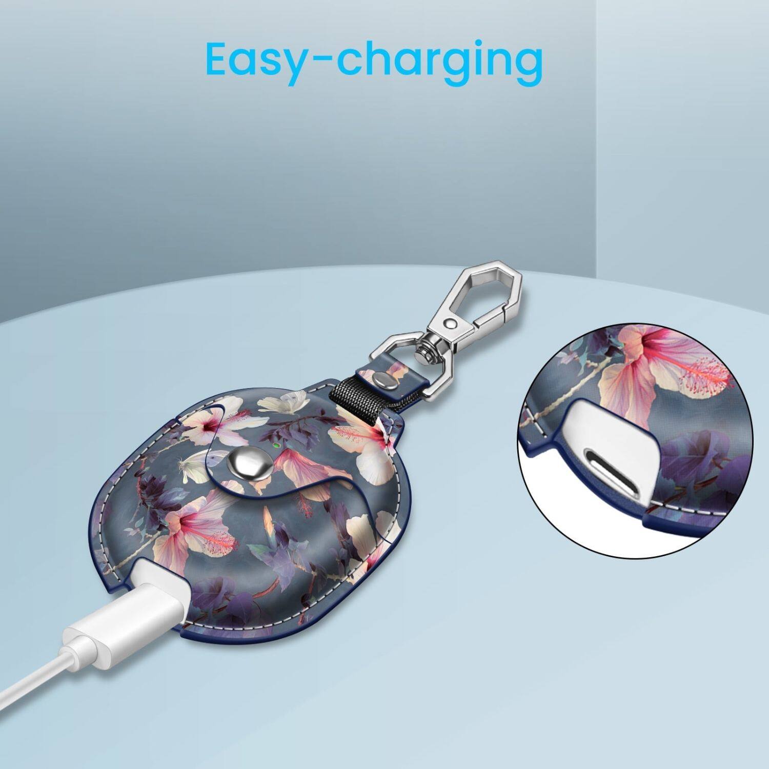 Left. Stock Preferred - Case For Google Pixel Buds Pro (2022) PU Leather Slim Metal Snap Closure Cover Blooming Hibiscus - Blooming Hibiscus.