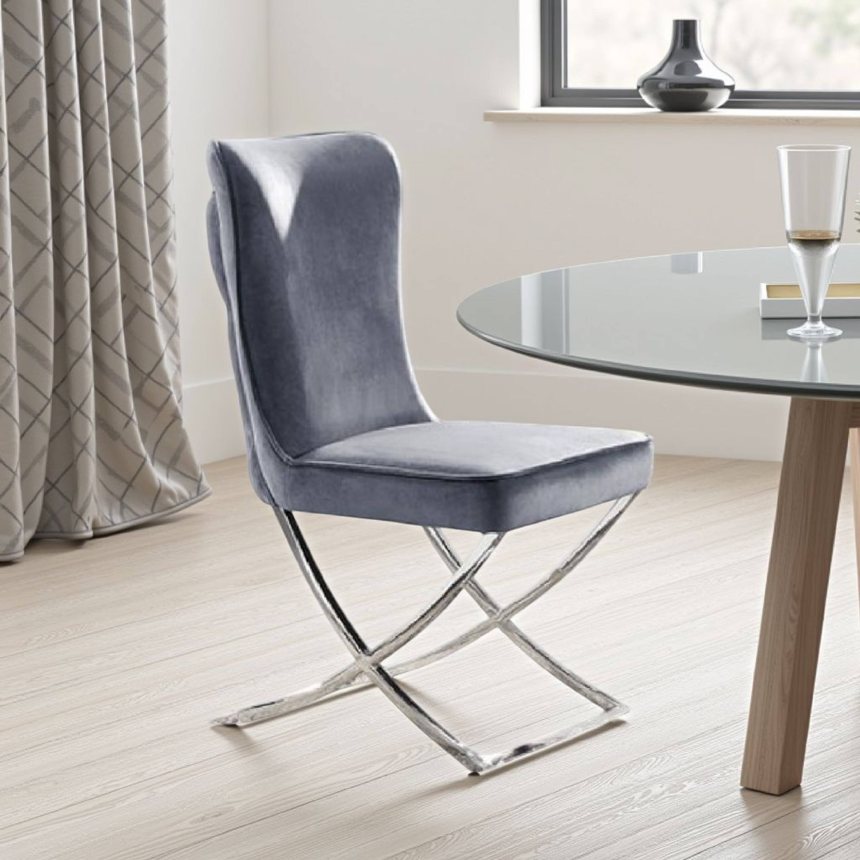 Alt View 5. Manhattan Lane - Waden Side Dining Chair Set of 2,Gray Button Tufted Velvet - Chrome, Gray.