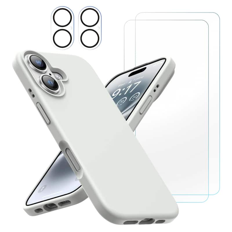 Entronix - 5-in-1 Protective Bundle for iPhone 17 - Liquid Silicone Case and Accessories - White