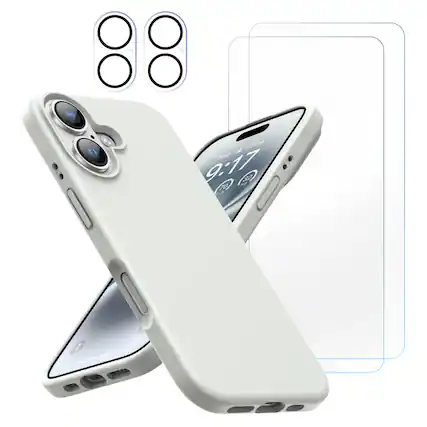 Front. Entronix - Entronix 5-in-1 Protective Bundle for iPhone 17 - Liquid Silicone Case and Accessories - White.