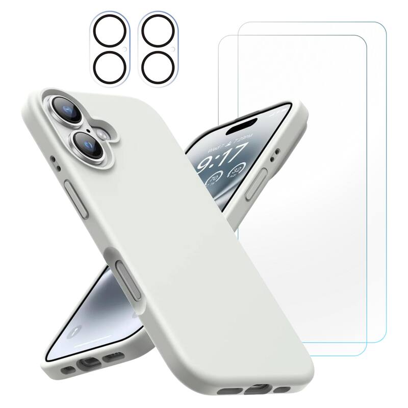 Front. Entronix - Entronix 5-in-1 Protective Bundle for iPhone 17 - Liquid Silicone Case and Accessories - White.