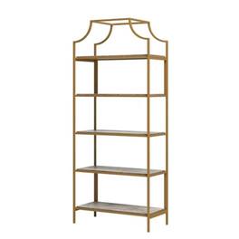 Hivvago - Metal Display Rack Etagere Bookcase with 5 Faux Stone Storage Shelves - Gold