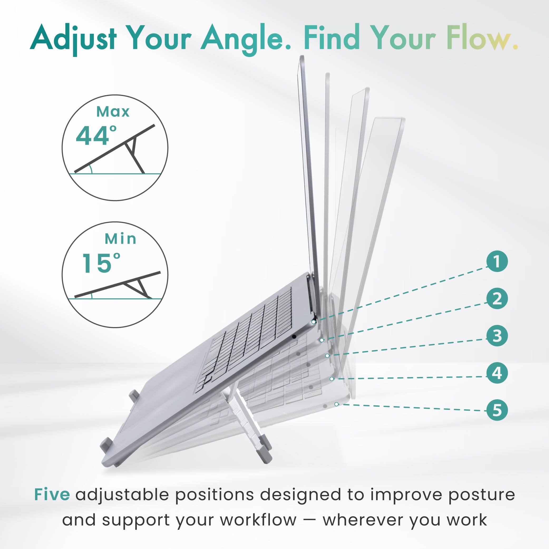 Adjust Your Angle. Find Your Flow.

Max 44°  
Min 15°

Five adjustable positions designed to improve posture and support your workflow — wherever you work