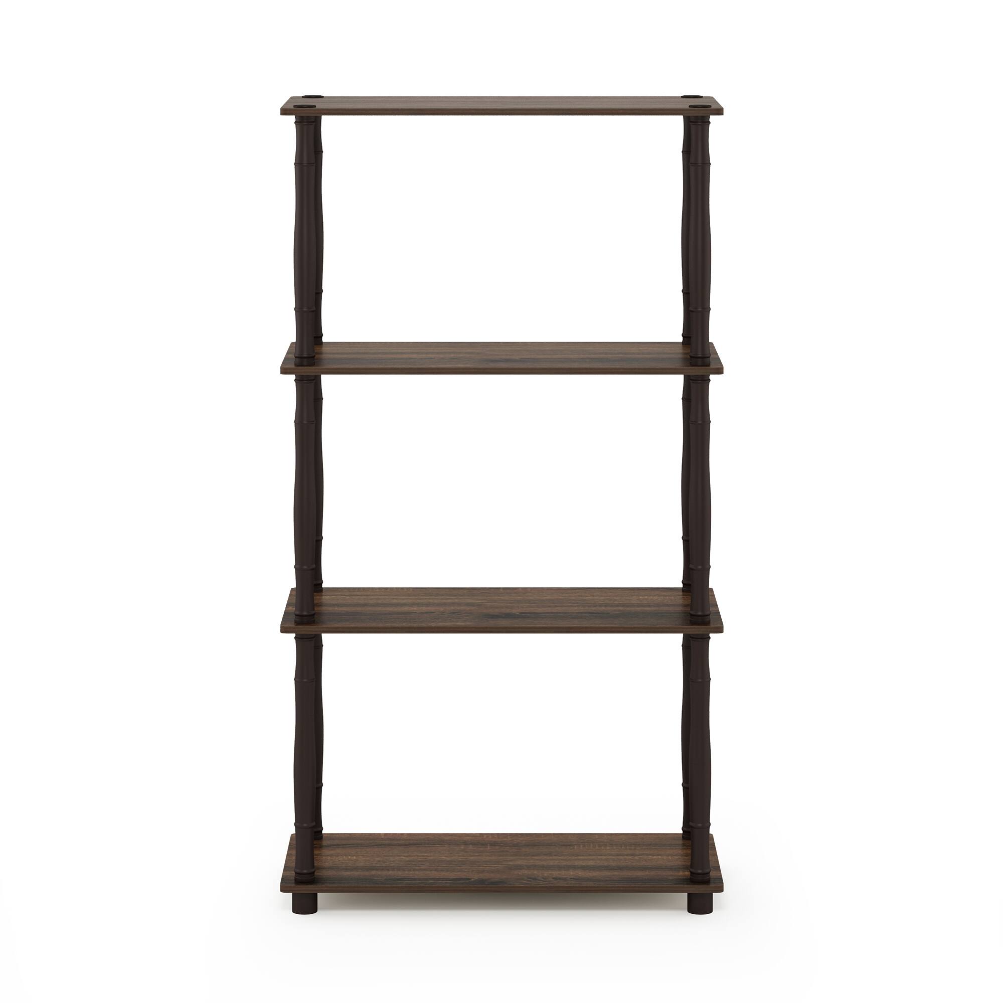 Alt View 2. Furinno - Turn-N-Tube 4-Tier Multipurpose Shelf Display Rack with Classic Tubes, Walnut/Brown - Walnut/Brown.