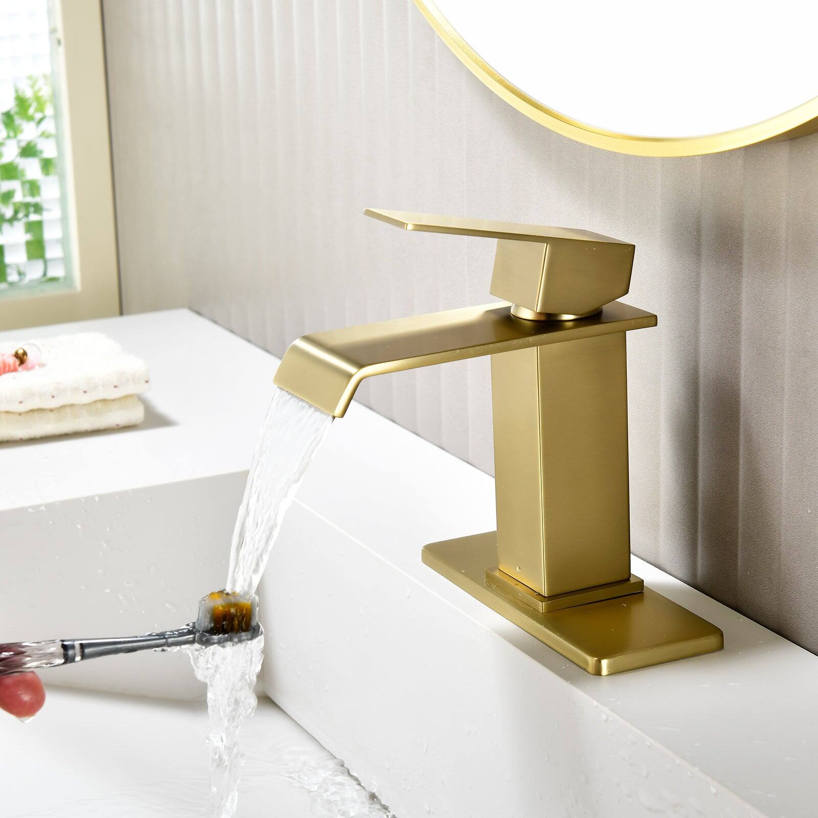 Alt View 4. Boyel Living - Brushed Gold Faucet SUS304 Waterfall Spout cUPC Cartridge 60cm Supply Line Pop Up Drain - Brushed Gold.