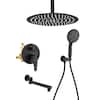 Front. Boyel Living - Matte Black 12-Inch Rain Shower System Brass SUS304 3-Function Valve 7-Function Handheld 180° Spout cUPC - Black.