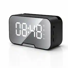 Frienhund - Bluetooth Alarm Clock Speaker with FM Radio, LED Mirror Display, Dual Alarm & Phone Stand - Black