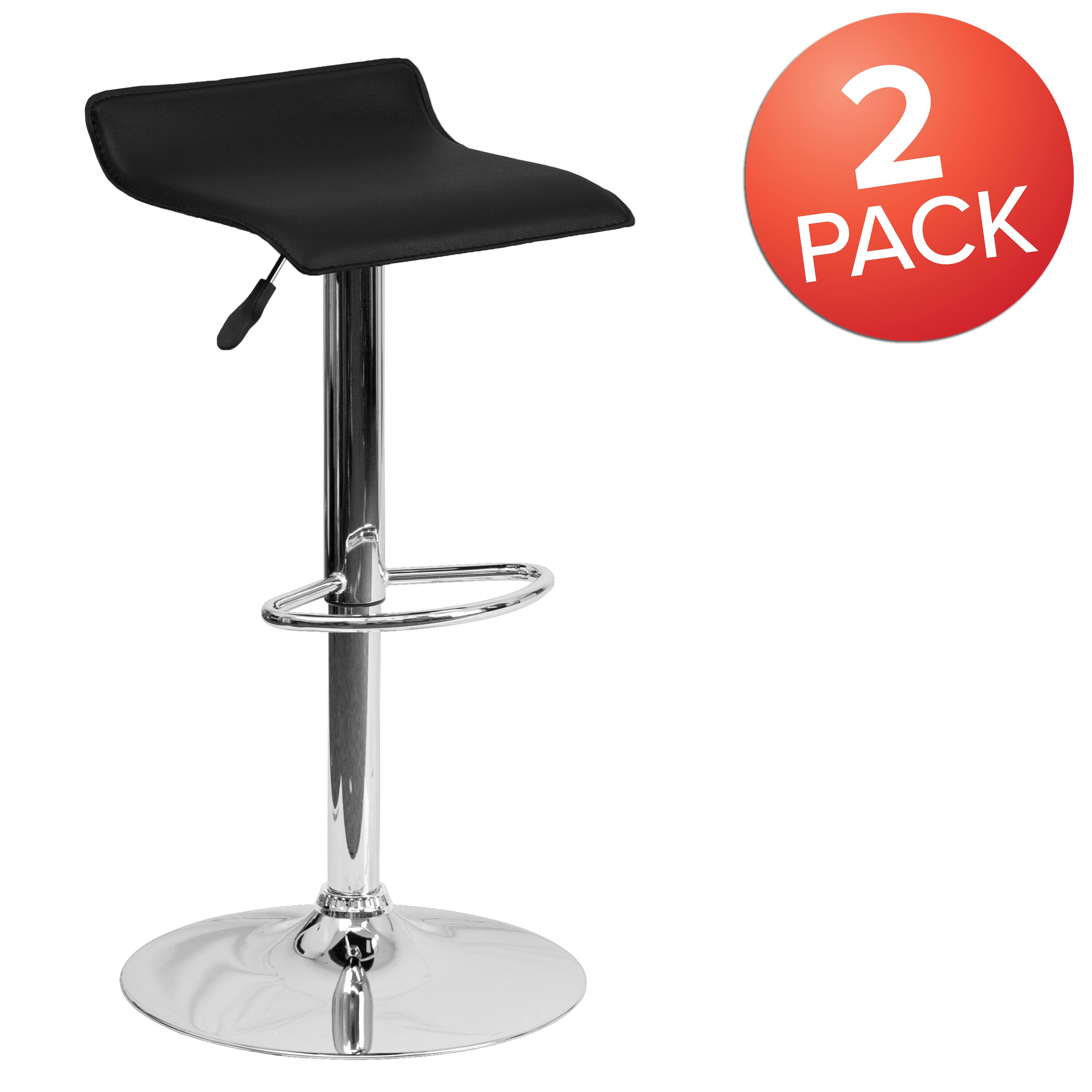 Alt View 2. Emma + Oliver - 2 Pack Contemporary Vinyl Adjustable Height Barstool with Solid Wave Seat and Chrome Base - Black.