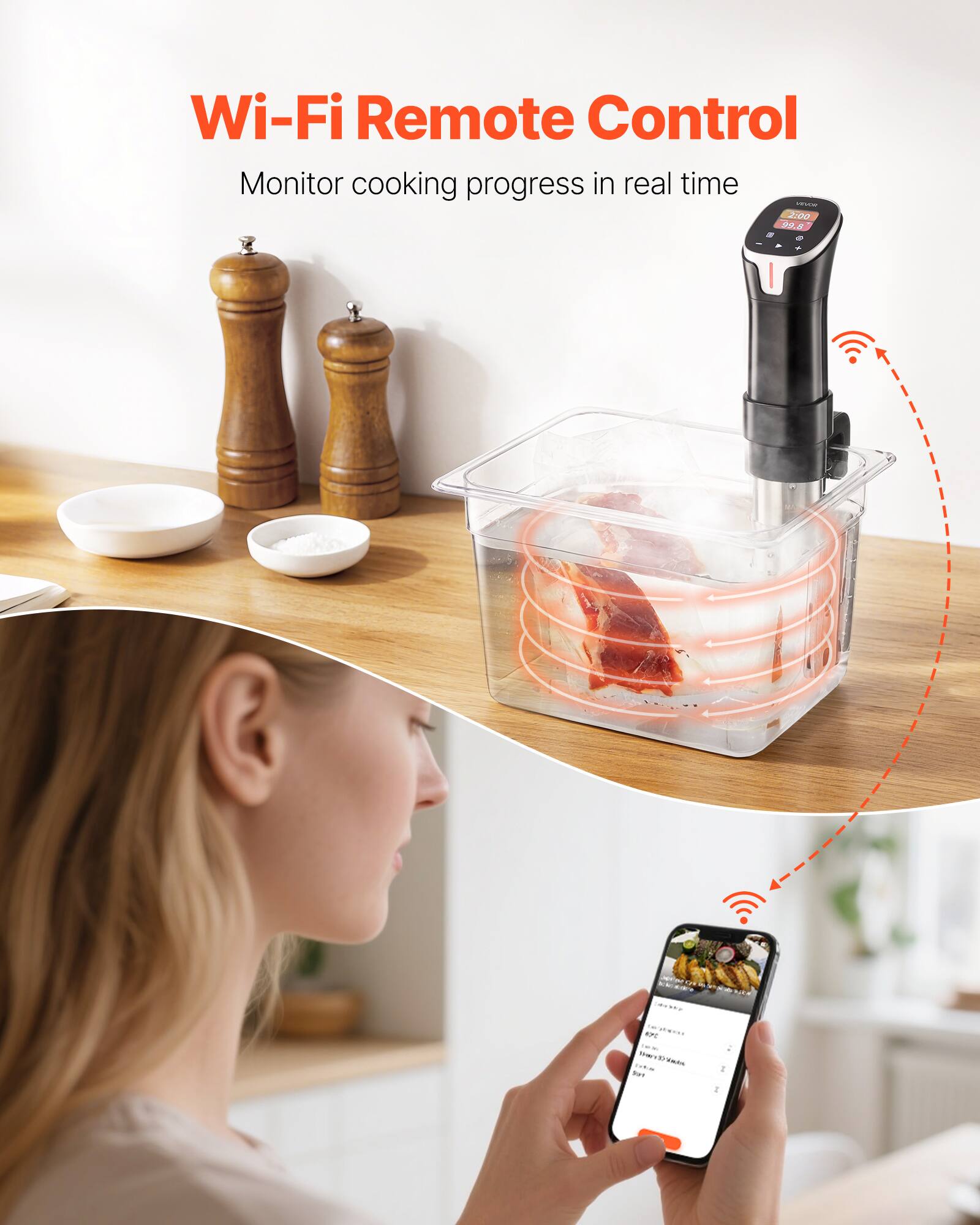 Wi-Fi Remote Control  
Monitor cooking progress in real time