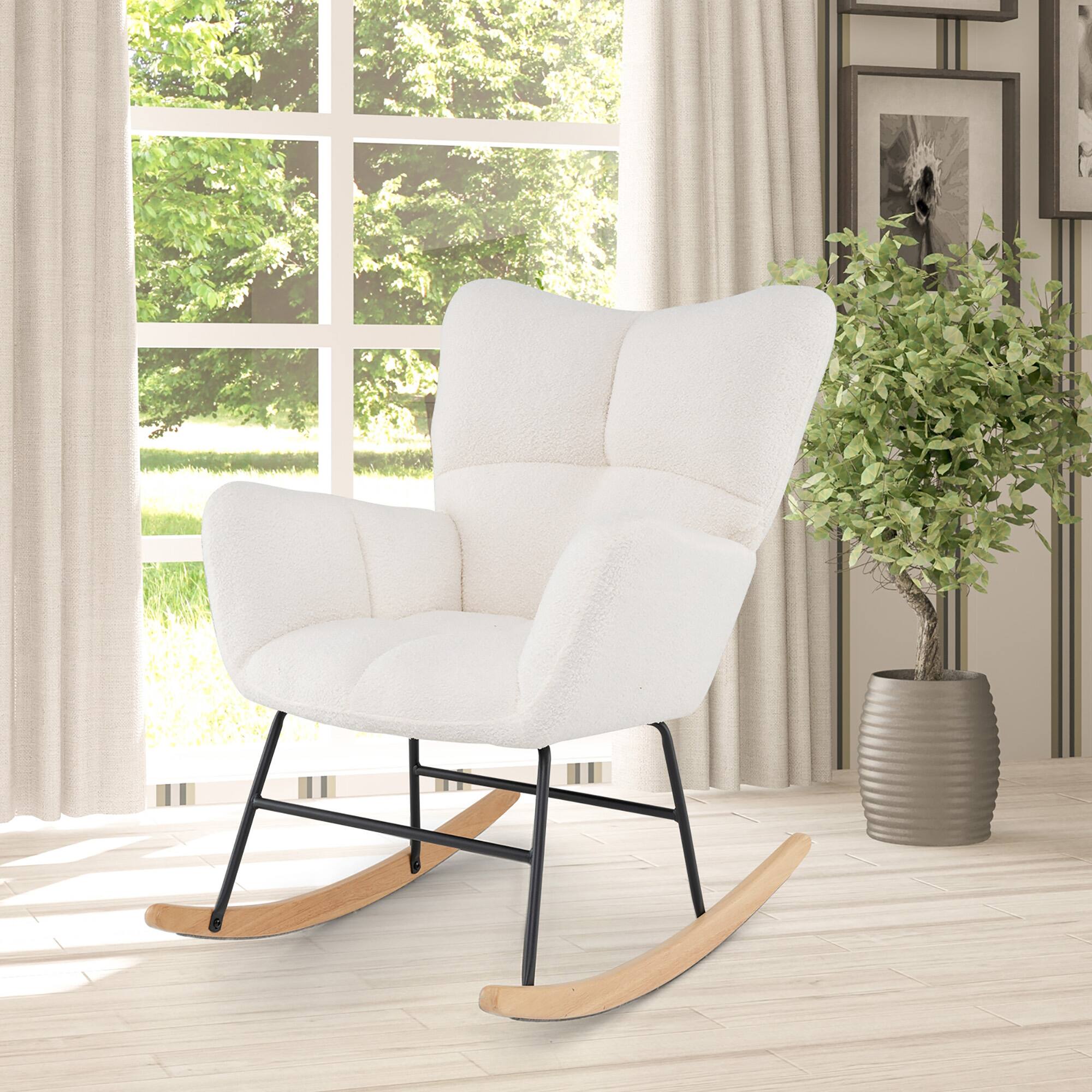Alt View 4. Gymax - Gymax Nursery Rocking Chair w/Comfy Backrest & Armrest Solid Wood Base for Living Room - Beige.