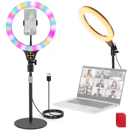 Front. Neewer - N37 10.5" RGB Ring Light, Desktop Stand.