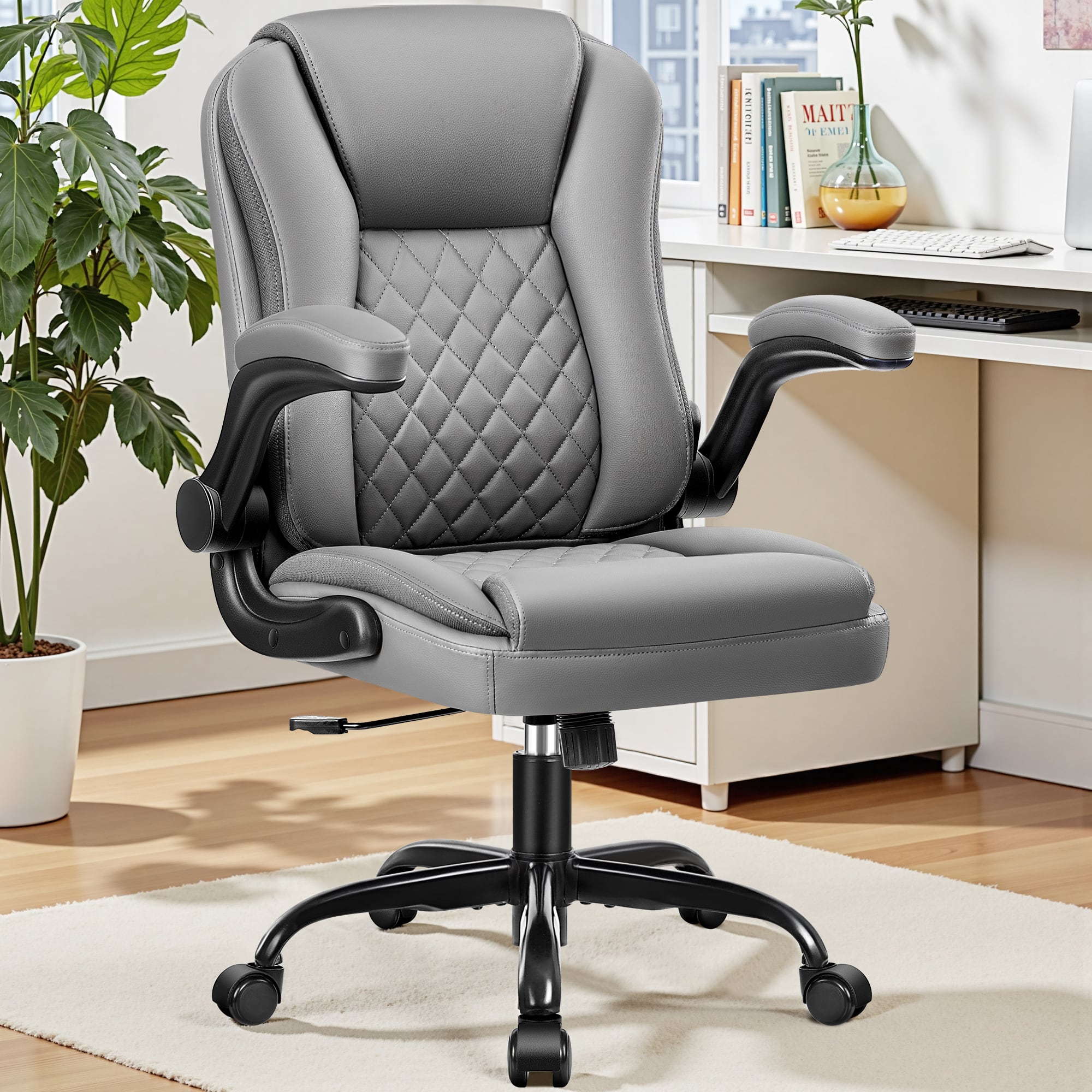 KERDOM Ergonomic PU Small Leather Chair Office Desk Chair with