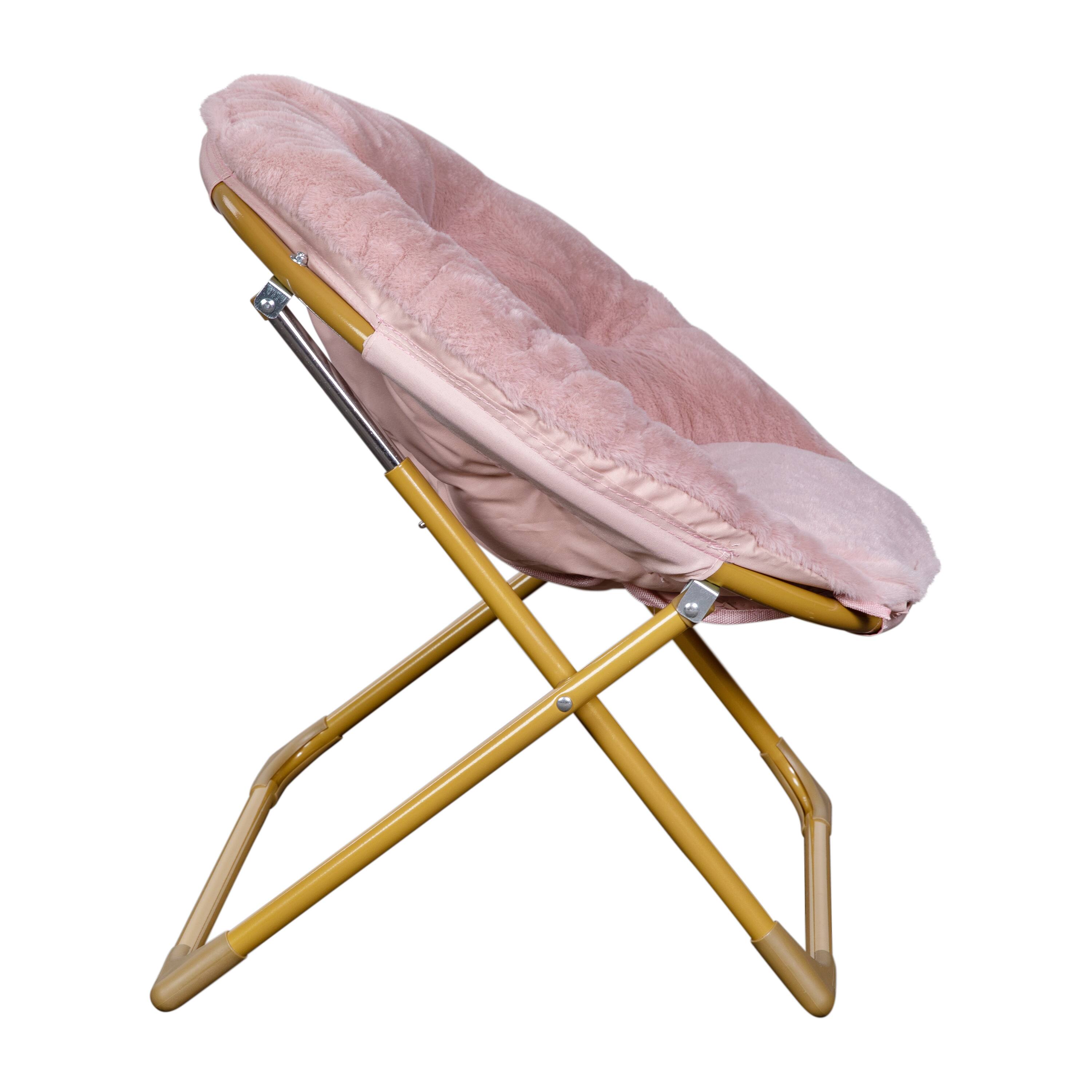 Alt View 9. Emma + Oliver - Io Kid's Folding Saucer Chair with Cozy Faux Fur Upholstery and Metal Frame for Playroom, Bedrooms, Nursery and More - Blush Faux Fur/Soft Gold Frame.