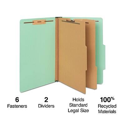6 Fasteners  
2 Dividers  
Holds Standard Legal Size  
100% Recycled Materials