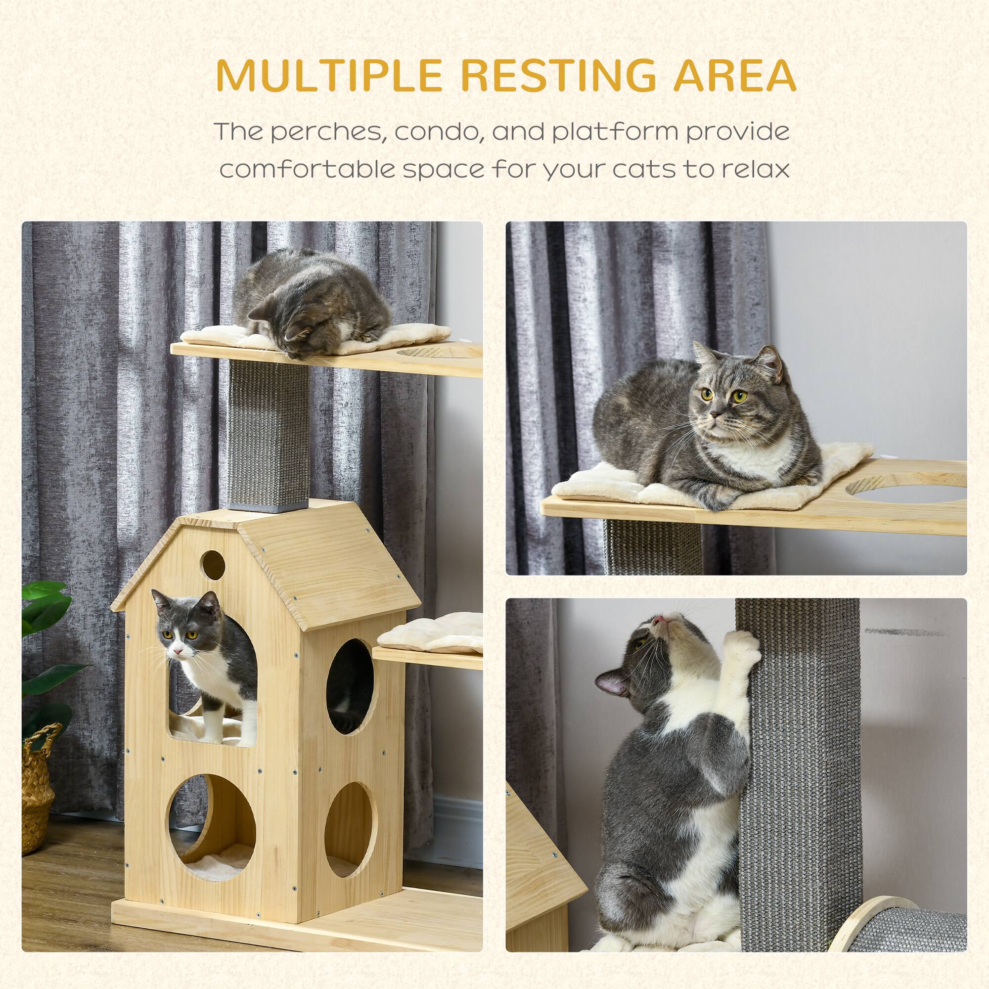 **MULTIPLE RESTING AREA**

The perches, condo, and platform provide comfortable space for your cats to relax.