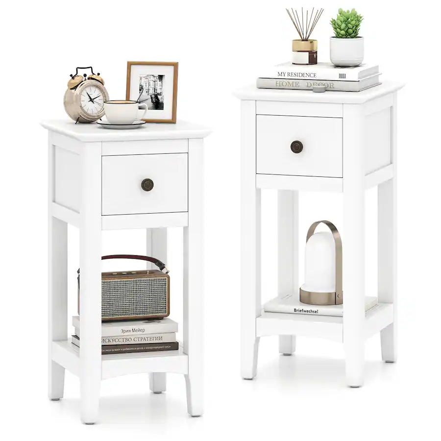 Gymax 2PCS Nightstand 3 Tier Bedside Table w/ Open Storage Shelf ...