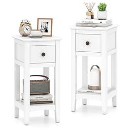 Gymax - 2PCS Nightstand 3-Tier Bedside Table w/ Open Storage Shelf & Narrow Side Table - White