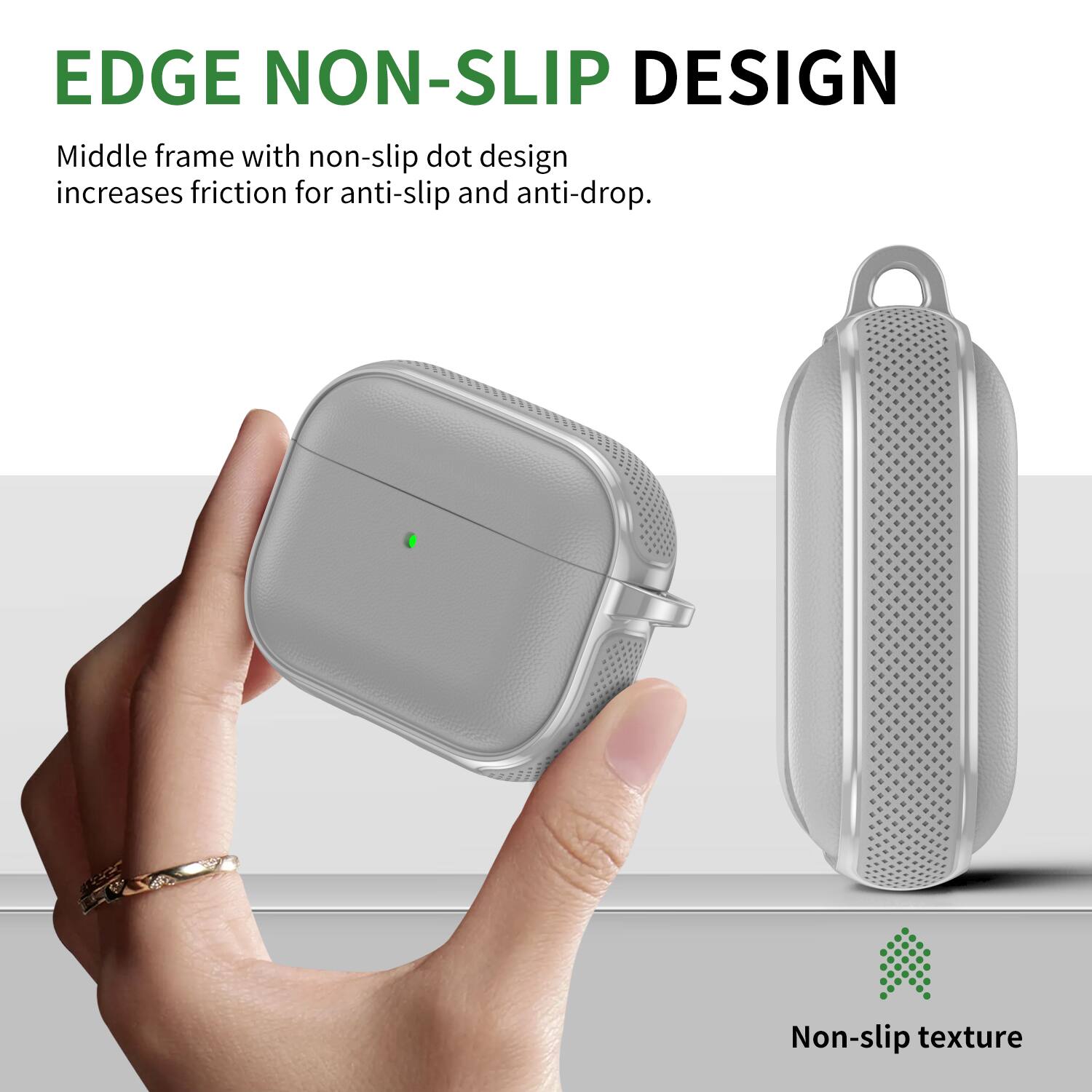 EDGE NON-SLIP DESIGN

Middle frame with non-slip dot design increases friction for anti-slip and anti-drop.

Non-slip texture
