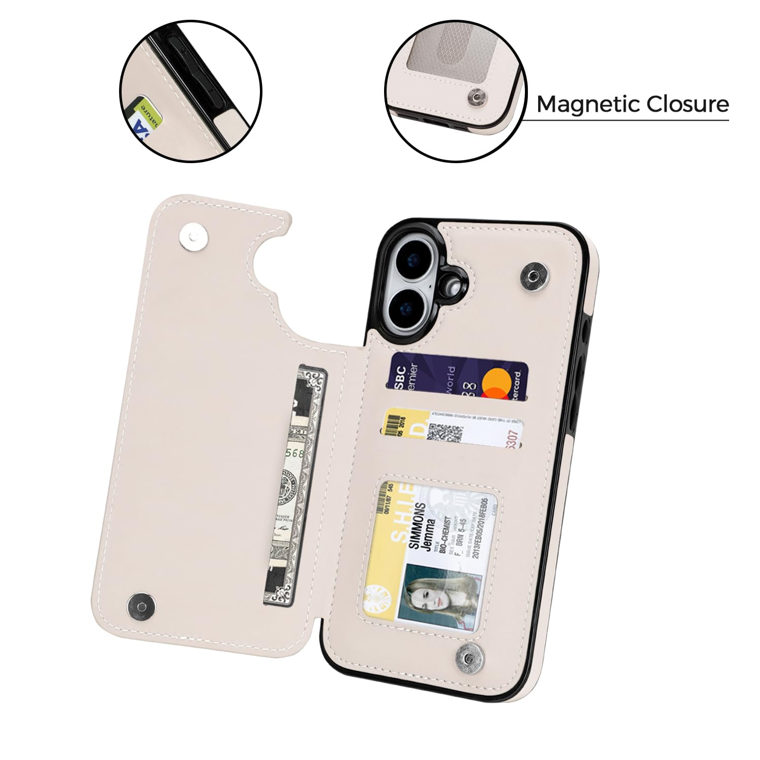 Alt View 1. Jadie Link - Pro Wallet Case Card Holder Leather Rfid Blocking Design Flip Women Men Magnetic Clasp Kickstand 6.3 Inch desert Flowers - Desert Flowers-iPhone 16 Pro Max.