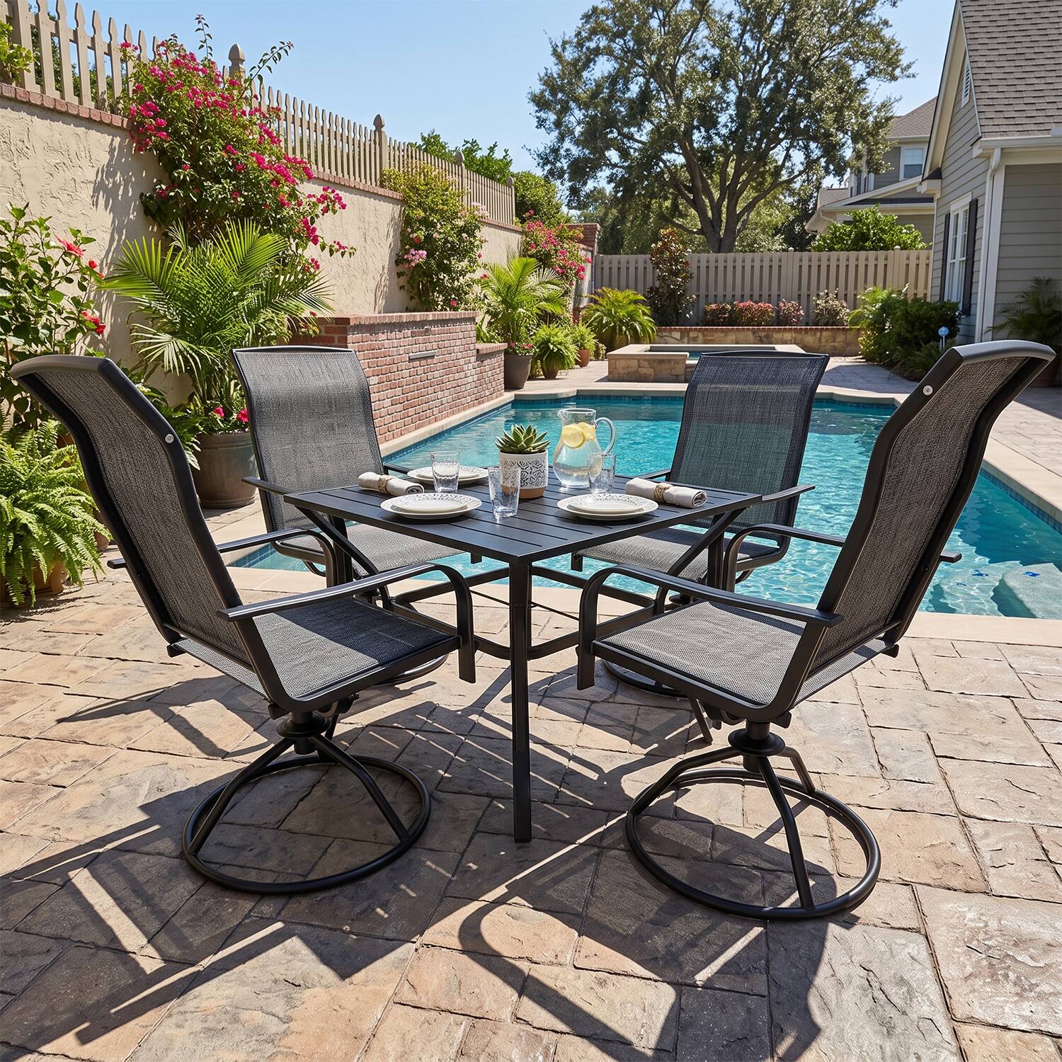 Angle. Yardgrace - 5 Pieces Outdoor Patio Dining Set,with 4-Piece  Swivel Patio Rocking Chairs,1 dining table with an umbrella hole - Grey.