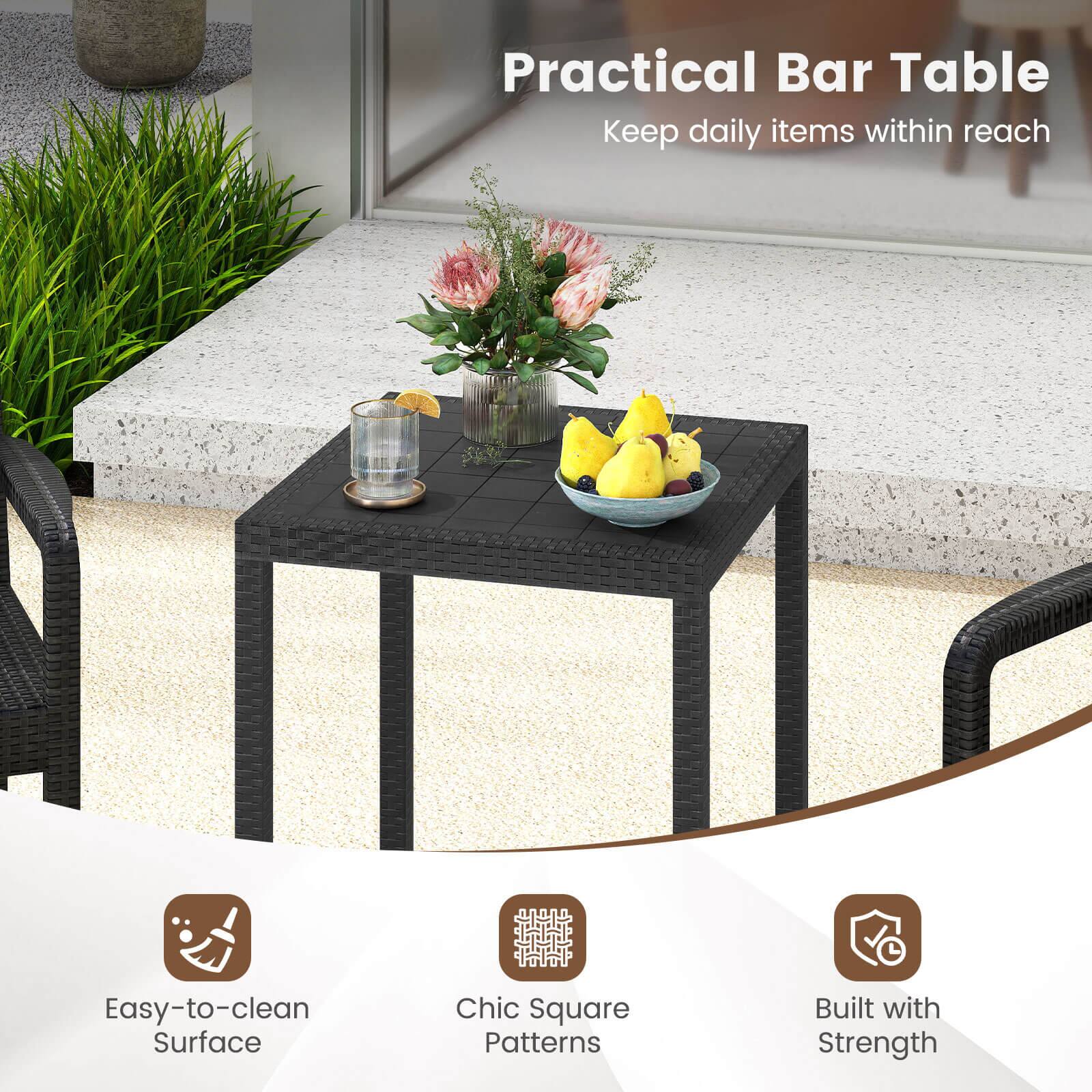 Practical Bar Table  
Keep daily items within reach  

Easy-to-clean Surface  
Chic Square Patterns  
Built with Strength