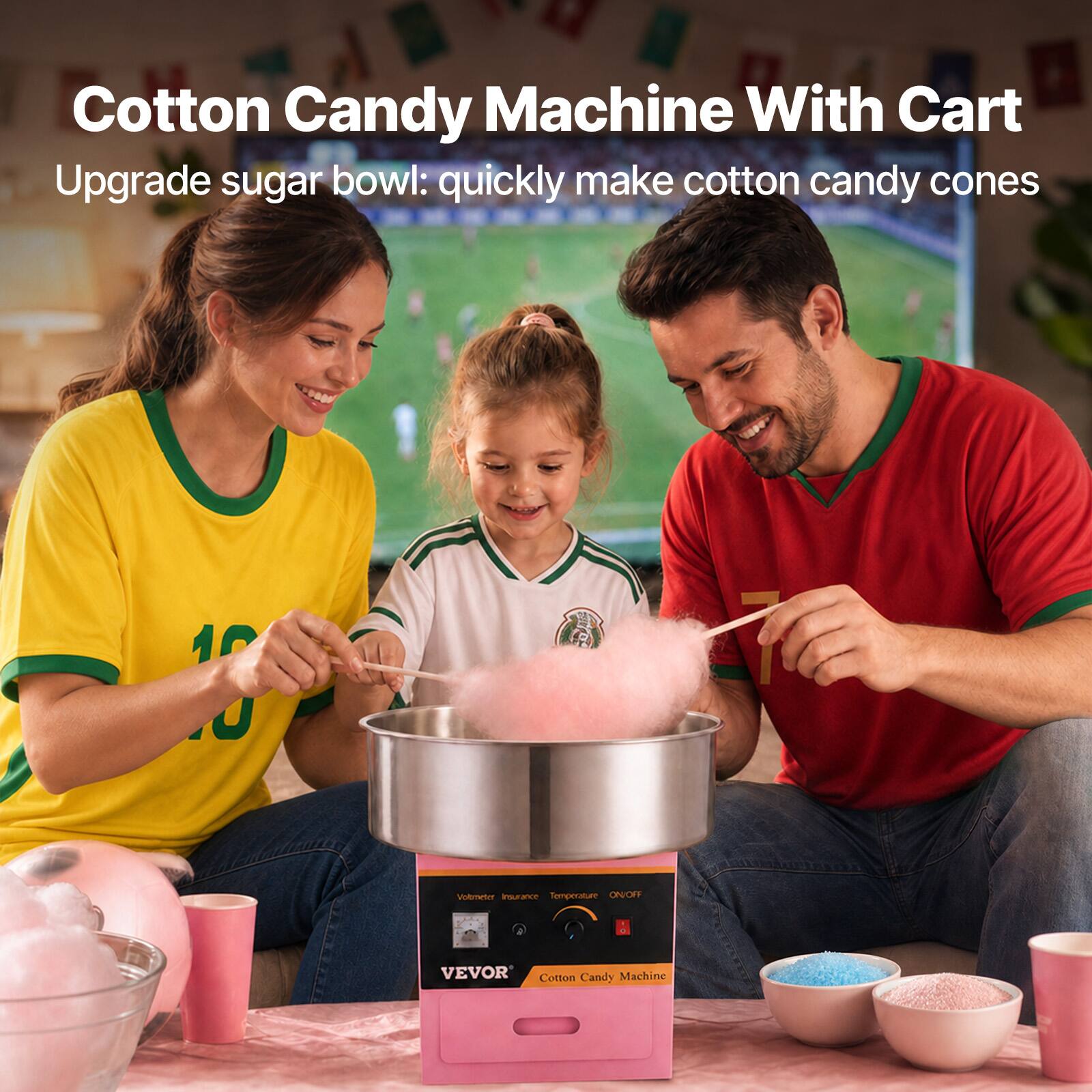 Cotton Candy Machine With Cart  
Upgrade sugar bowl: quickly make cotton candy cones  
VEVOR Cotton Candy Machine