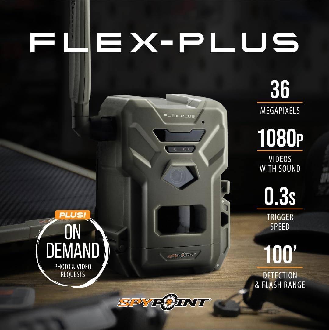 FLEX-PLUS

36 MEGAPIXELS

1080P VIDEOS WITH SOUND

0.3s TRIGGER SPEED

100' DETECTION & FLASH RANGE

PLUS! ON DEMAND PHOTO & VIDEO REQUESTS

SPYPOINT
